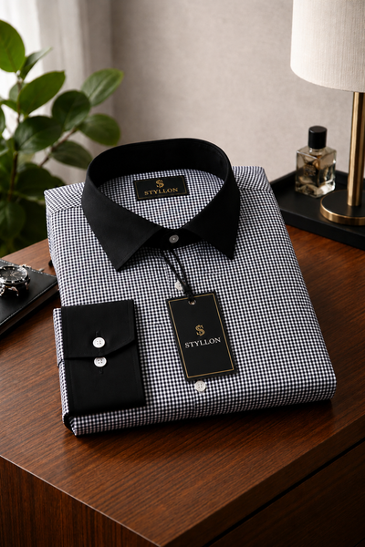  Micro Check Contrast Premium Shirt